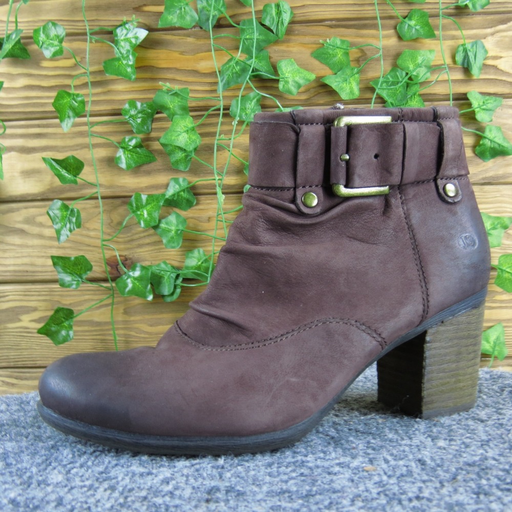 Josef Seibel Brown Leather Buckle Accent Block Heel Ankle Boots Size 37‎